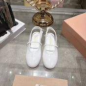 MIUMIU 26S MARY JANE FLATS IN WHITE CALFSKIN