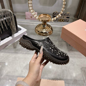 MIUMIU 26S CRYSTAL-EMBROIDERED MULES IN BLACK CALFSKIN