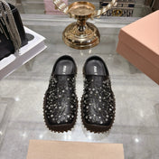 MIUMIU 26S CRYSTAL-EMBROIDERED MULES IN BLACK CALFSKIN
