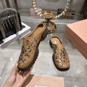MIUMIU 26S CRYSTAL-EMBROIDERED MULES IN LIGHT BROWN CALFSKIN