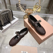 MIUMIU 26S MARY JANE FLATS IN DARK BROWN LAMBSKIN