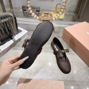 MIUMIU 26S MARY JANE FLATS IN DARK BROWN LAMBSKIN