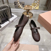 MIUMIU 26S MARY JANE FLATS IN DARK BROWN LAMBSKIN