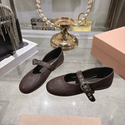 MIUMIU 26S MARY JANE FLATS IN DARK BROWN LAMBSKIN