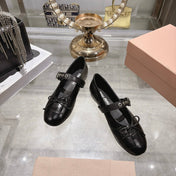 MIUMIU 26S MARY JANE FLATS IN BLACK CROC-EMBOSSED LEATHER