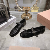 MIUMIU 26S MARY JANE FLATS IN BLACK CROC-EMBOSSED LEATHER