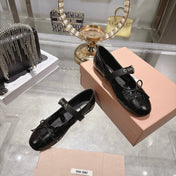 MIUMIU 26S MARY JANE FLATS IN BLACK CROC-EMBOSSED LEATHER