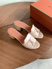 LP 26S SUMMER MULE HEELS 60MM IN LIGHT BEIGE SUEDE GOLD HARDWARE