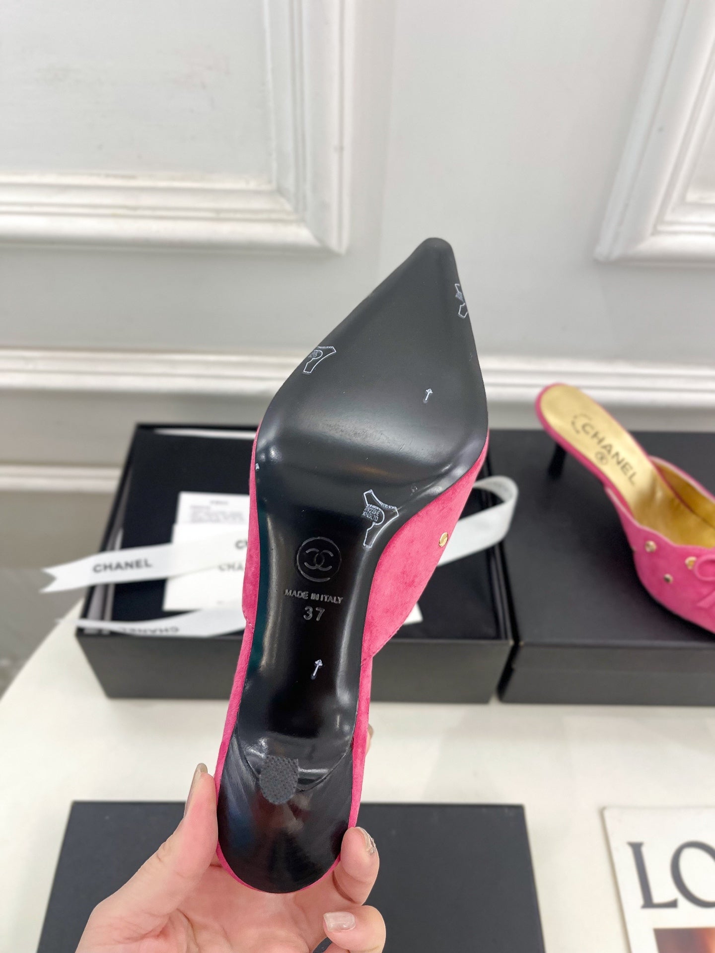HIGH 65 MM MULE IN DEEP PINK SUEDE