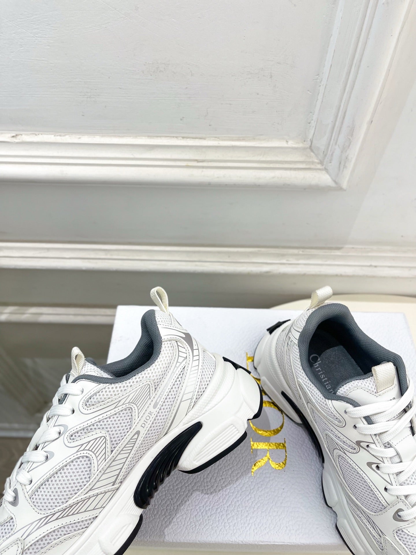 DIOR 26S SNEAKER IN WHITE GREY CALFSKIN AND MESH FABRIC