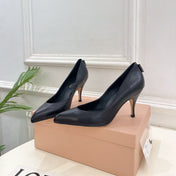 MIUMIU 26S POINTED TOE HIGH HEELS 85MM IN BLACK CALFSKIN