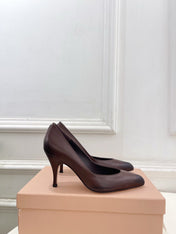 MIUMIU 26S POINTED TOE HIGH HEELS 85MM IN CHOCOLATE BROWN CALFSKIN
