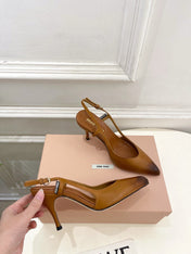 MIUMIU 26S SLINGBACK PUMPS 85MM IN BROWN COGNAC CALFSKIN