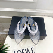 ALAIA 26S THONG SANDALS IN PEARL GREY SATIN AND TRANSPARENT PVC
