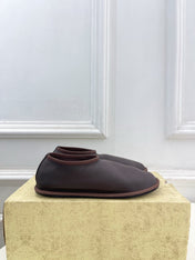 THE ROW 26S SLIP-ON FLATS IN DARK BROWN NAPPA CALFSKIN