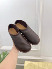 THE ROW 26S SLIP-ON FLATS IN DARK BROWN NAPPA CALFSKIN