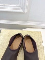 THE ROW 26S SLIP-ON FLATS IN DARK BROWN NAPPA CALFSKIN