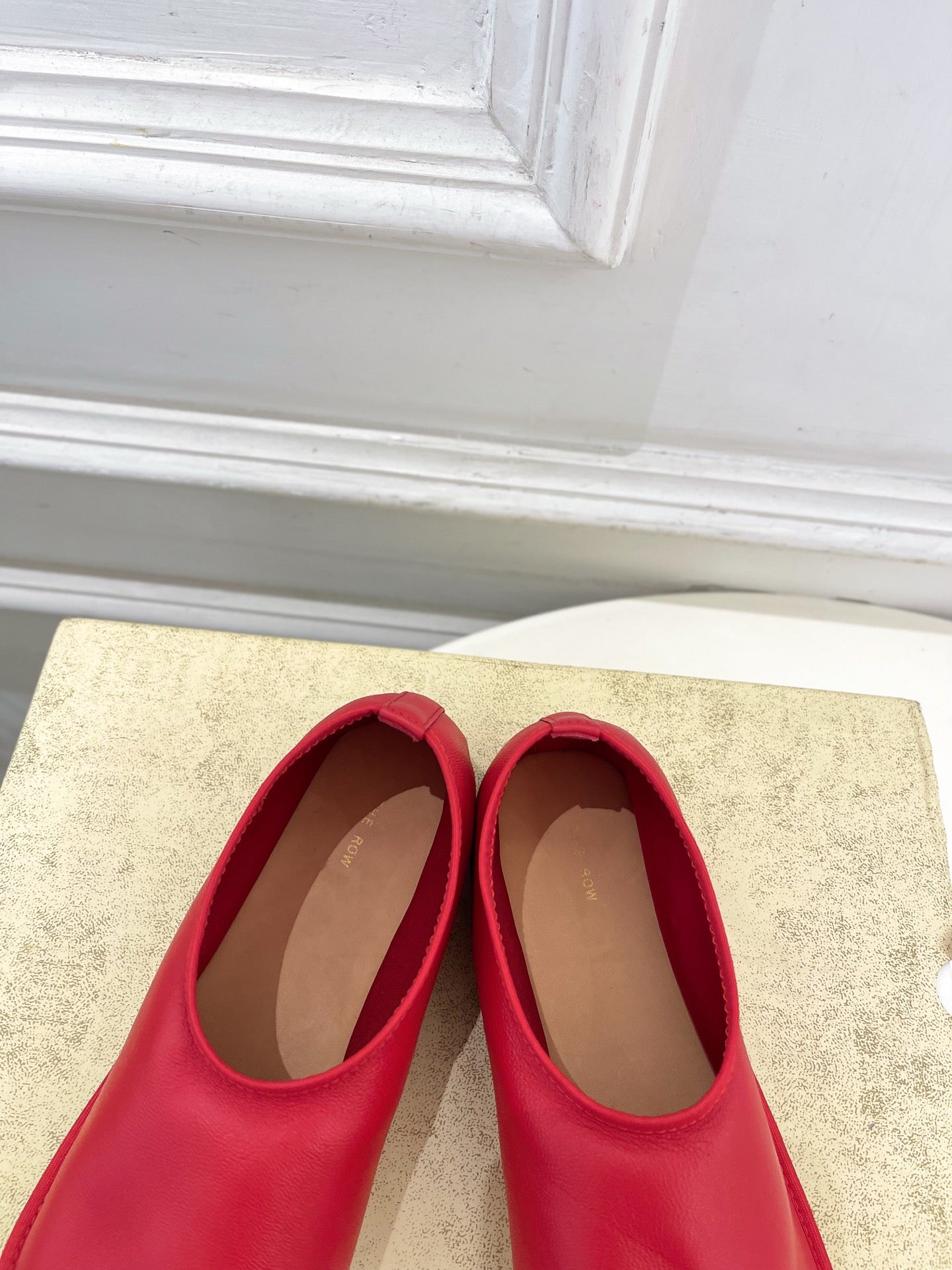THE ROW 26S SLIP-ON FLATS IN RED NAPPA CALFSKIN