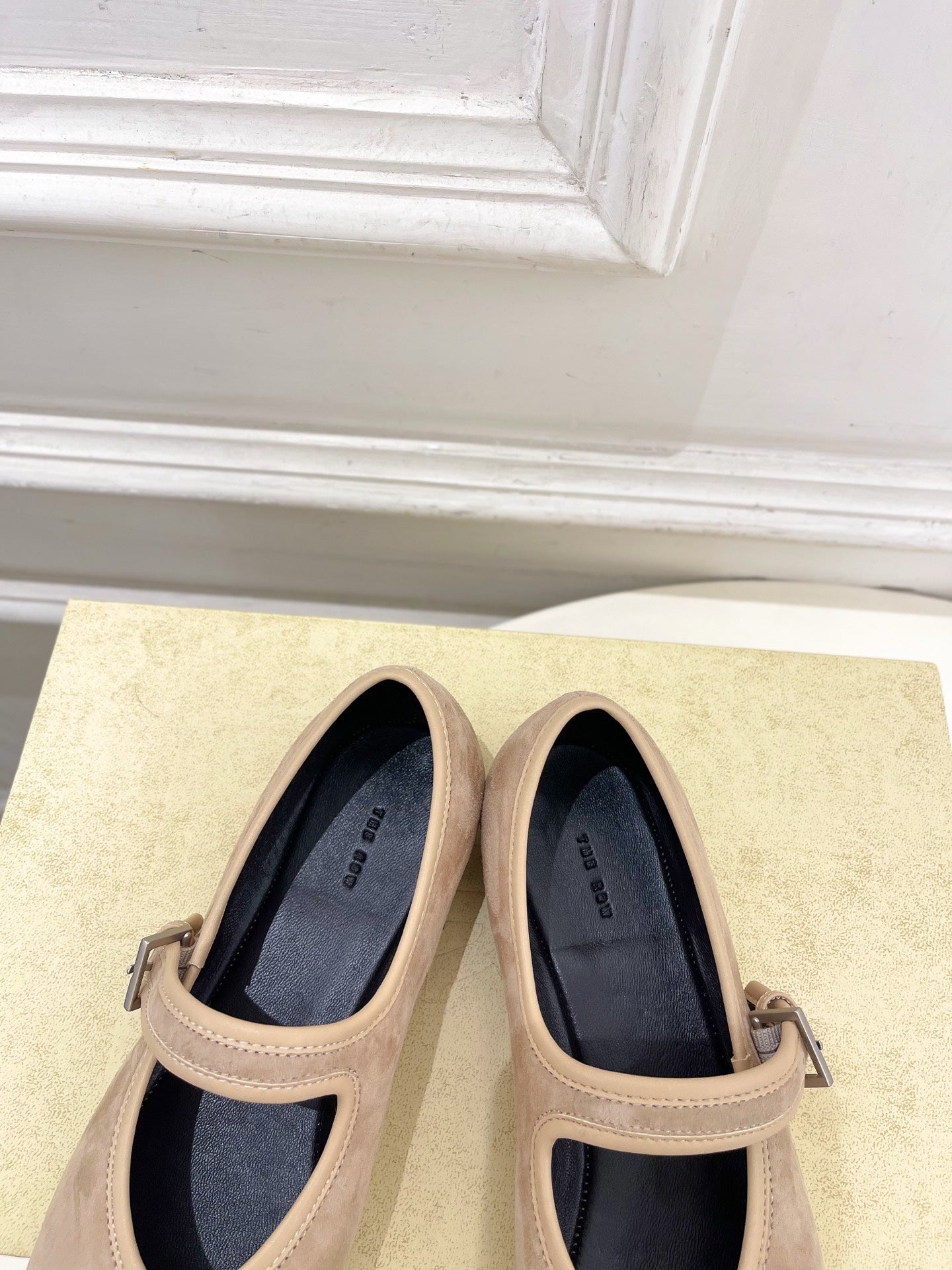 THE ROW 26S ROUND TOE MARY JANE FLATS IN LIGHT BROWN SUEDE