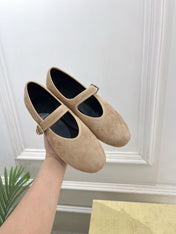 THE ROW 26S ROUND TOE MARY JANE FLATS IN LIGHT BROWN SUEDE