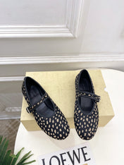 THE ROW 26S ROUND TOE MARY JANE FLATS IN BLACK LEOPARD CALF HAIR