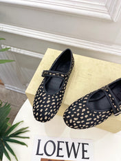 THE ROW 26S ROUND TOE MARY JANE FLATS IN BLACK LEOPARD CALF HAIR