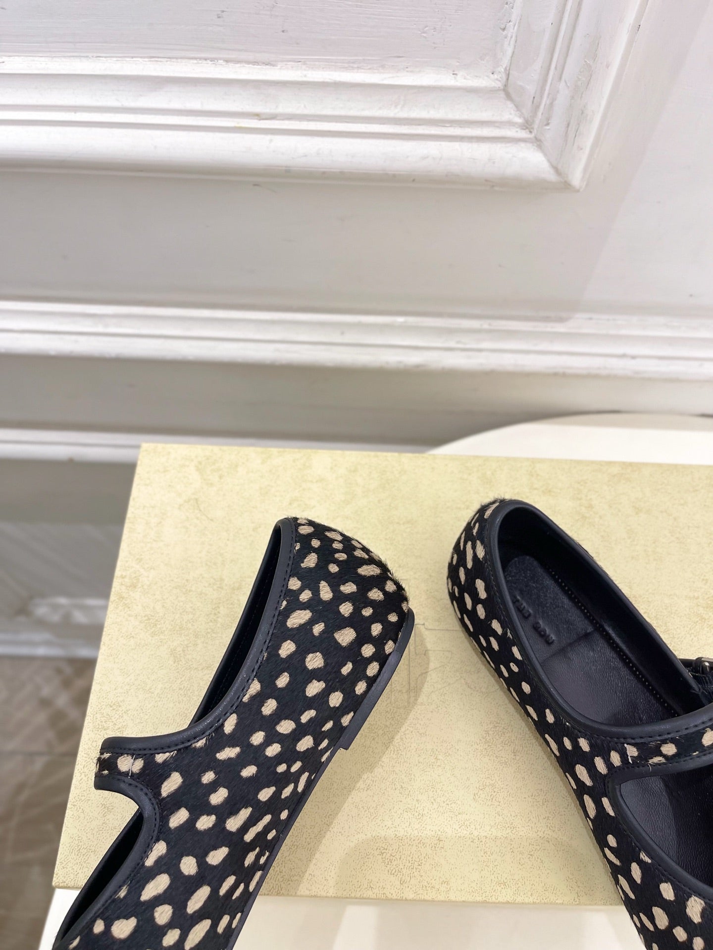 THE ROW 26S ROUND TOE MARY JANE FLATS IN BLACK LEOPARD CALF HAIR