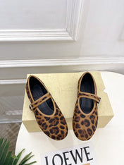 THE ROW 26S ROUND TOE MARY JANE FLATS IN BROWN LEOPARD CALF HAIR