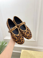 THE ROW 26S ROUND TOE MARY JANE FLATS IN BROWN LEOPARD CALF HAIR