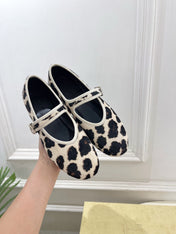 THE ROW 26S ROUND TOE MARY JANE FLATS IN LEOPARD CALF HAIR
