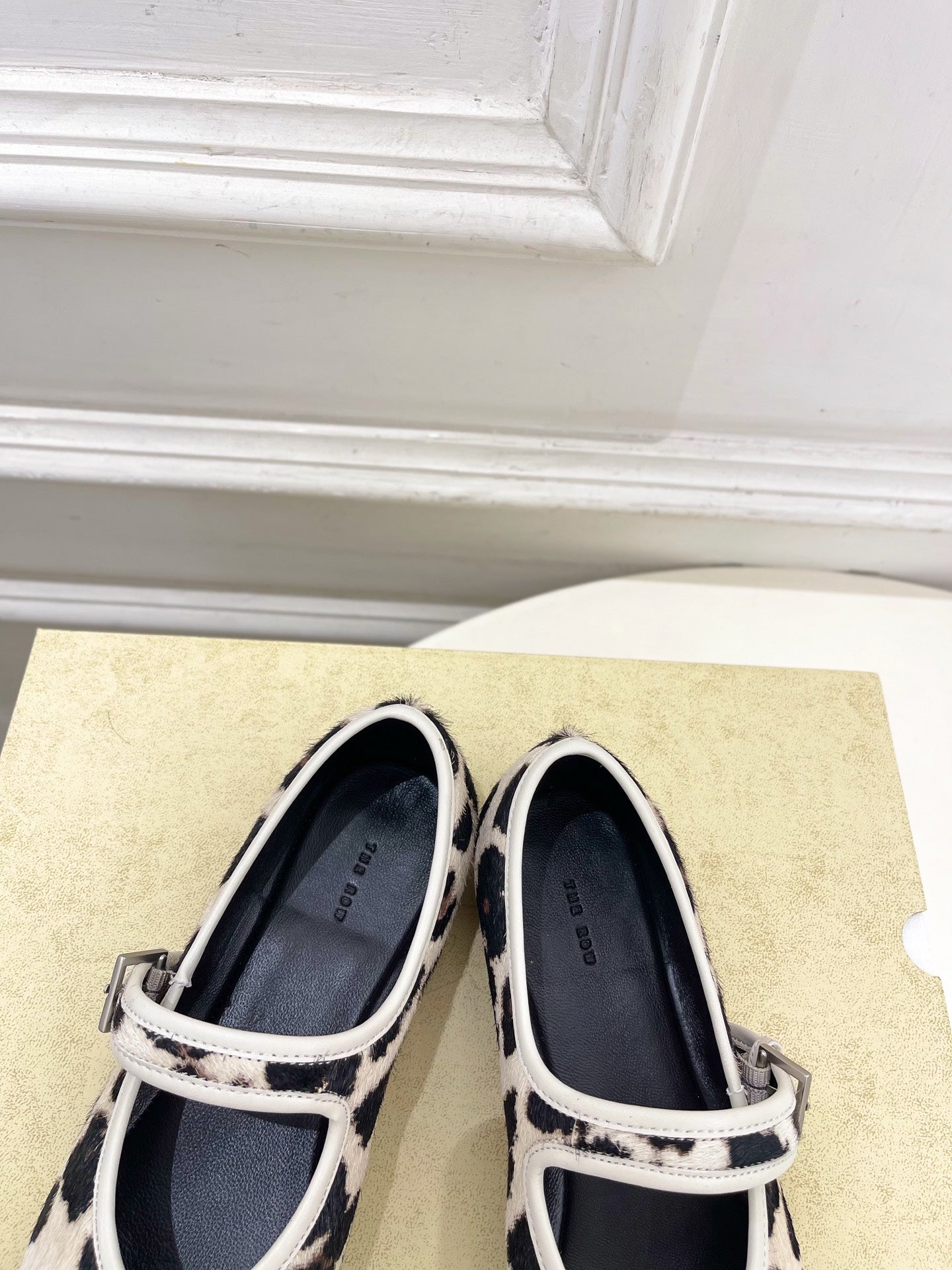 THE ROW 26S ROUND TOE MARY JANE FLATS IN LEOPARD CALF HAIR