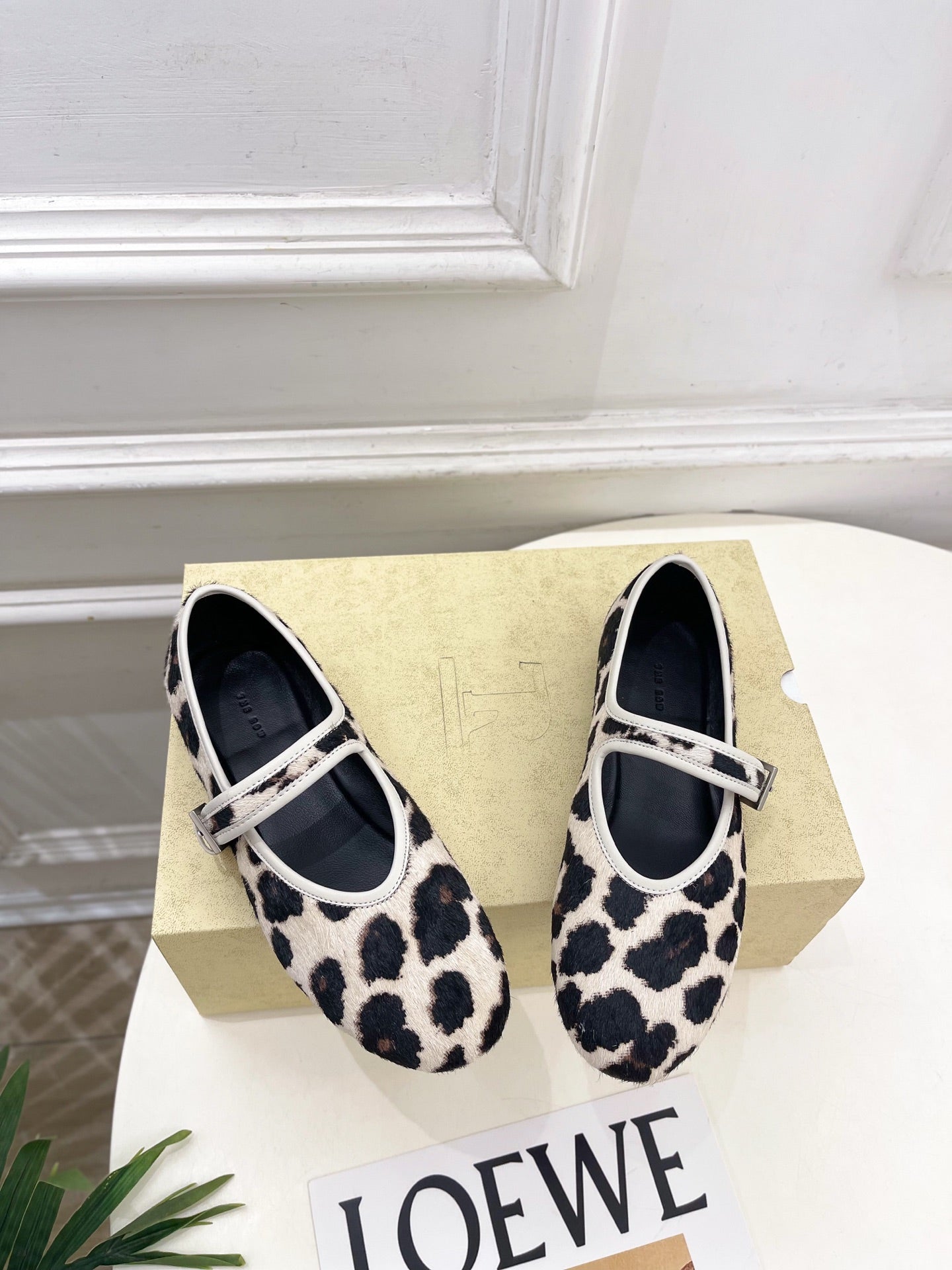THE ROW 26S ROUND TOE MARY JANE FLATS IN LEOPARD CALF HAIR