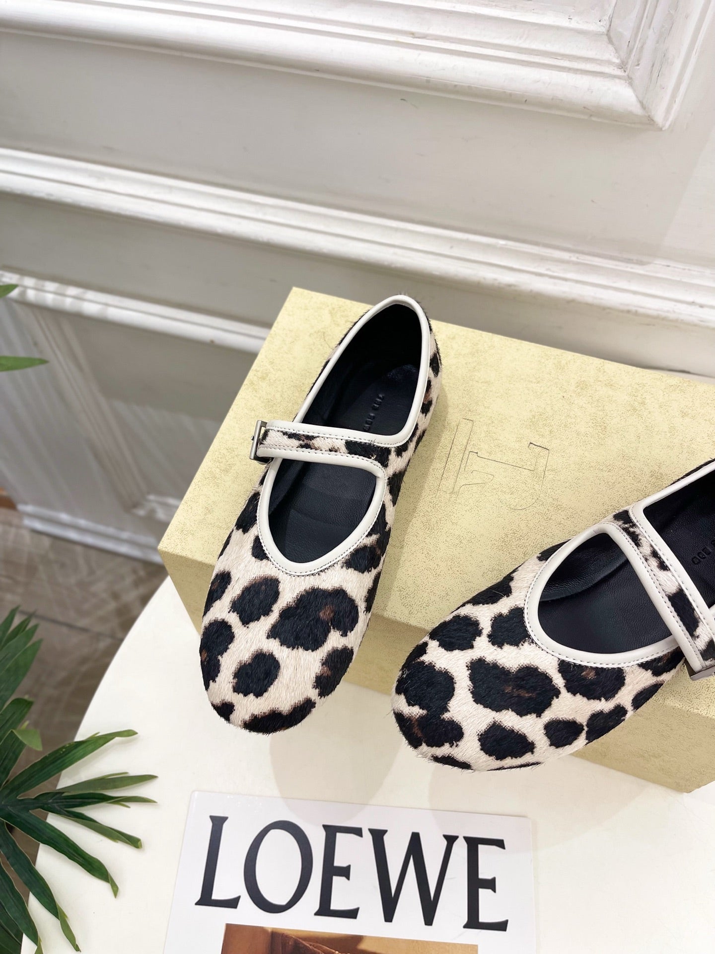 THE ROW 26S ROUND TOE MARY JANE FLATS IN LEOPARD CALF HAIR