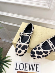 THE ROW 26S ROUND TOE MARY JANE FLATS IN LEOPARD CALF HAIR