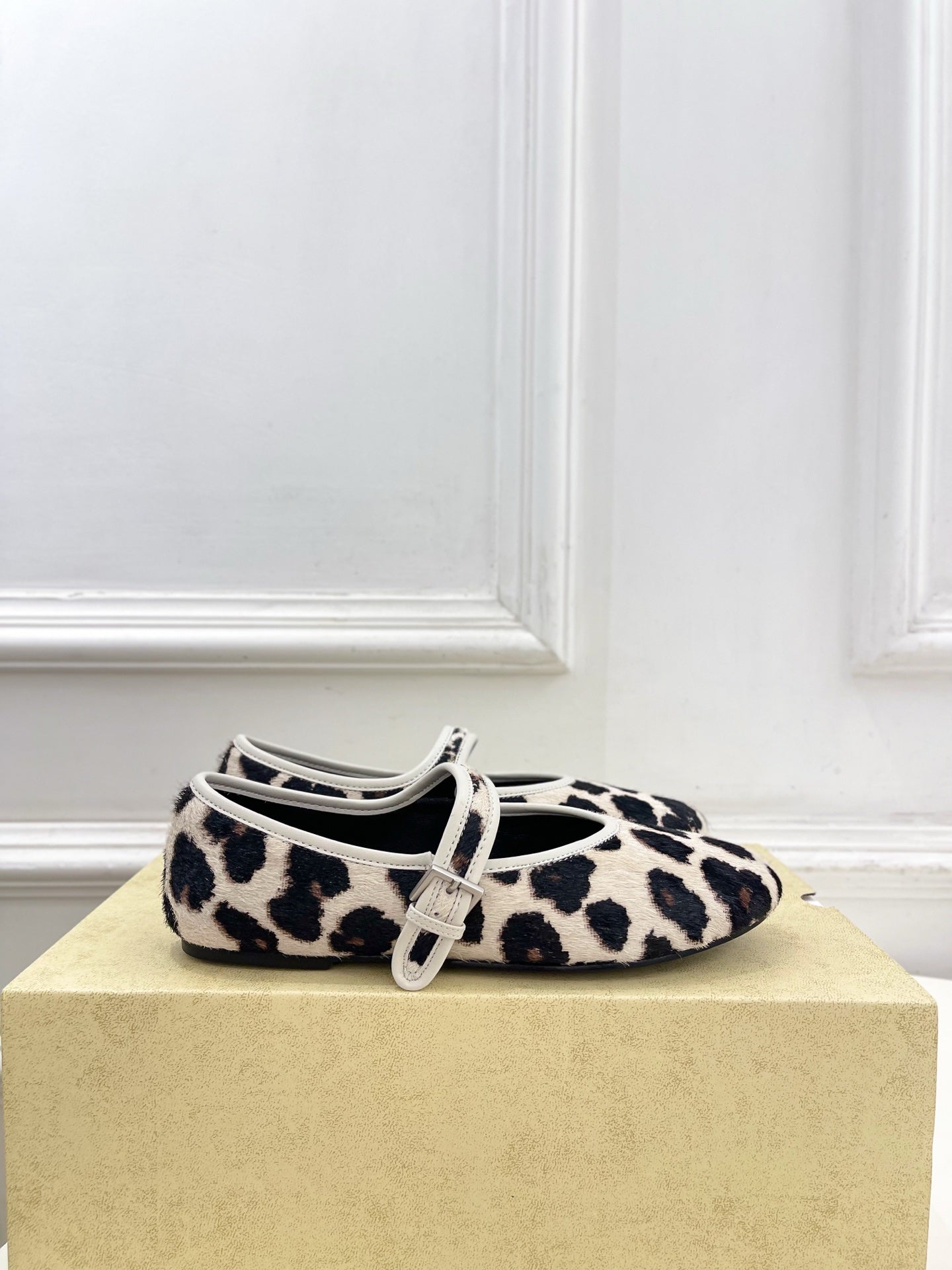 THE ROW 26S ROUND TOE MARY JANE FLATS IN LEOPARD CALF HAIR