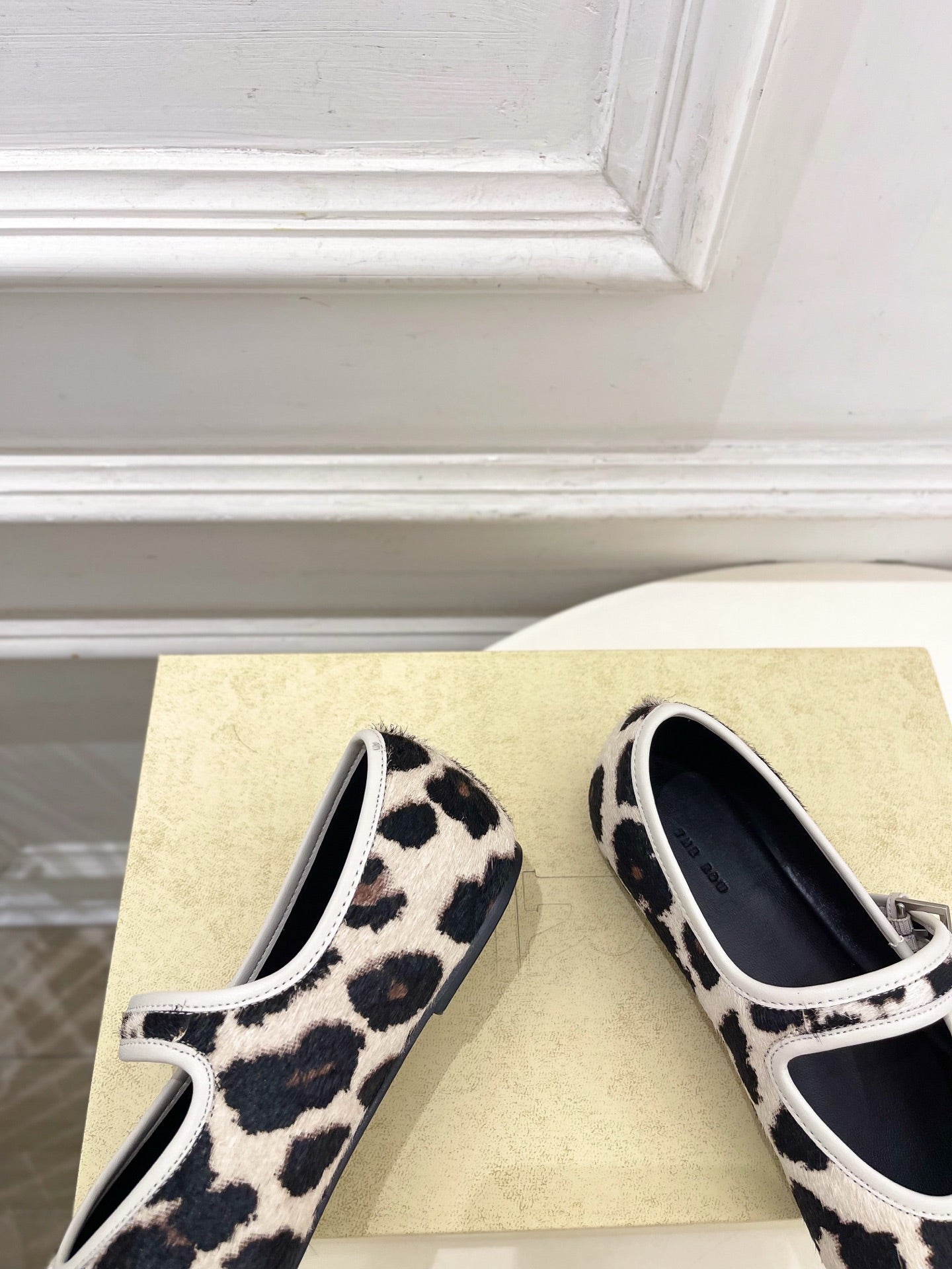 THE ROW 26S ROUND TOE MARY JANE FLATS IN LEOPARD CALF HAIR