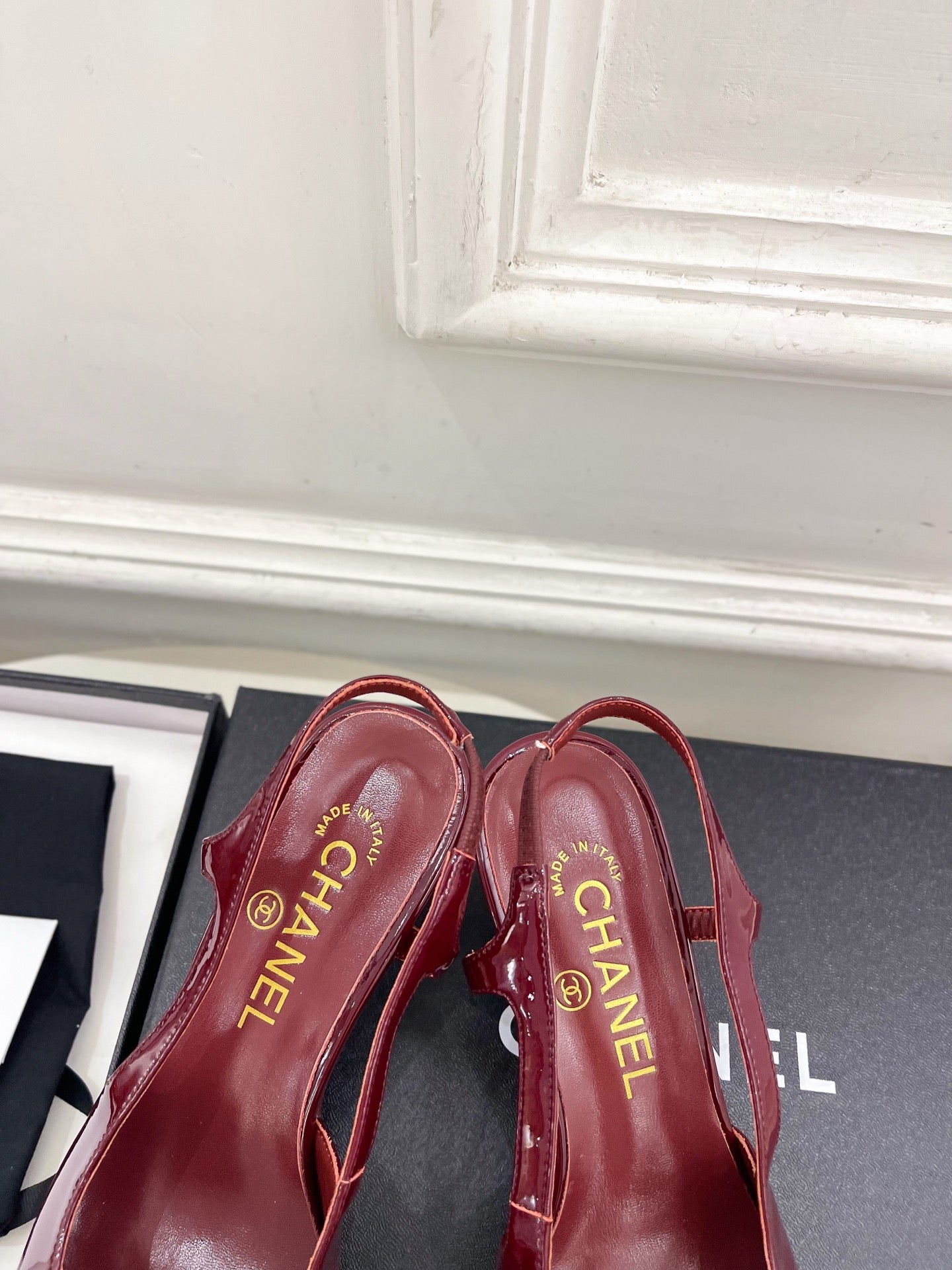 CHANEL 26S POINTED TOE HIGH HEELS 55 MM IN DARK RED PATENT LAMBSKIN