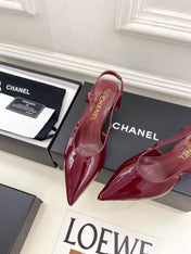 CHANEL 26S POINTED TOE HIGH HEELS 55 MM IN DARK RED PATENT LAMBSKIN