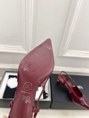 CHANEL 26S POINTED TOE HIGH HEELS 55 MM IN DARK RED PATENT LAMBSKIN