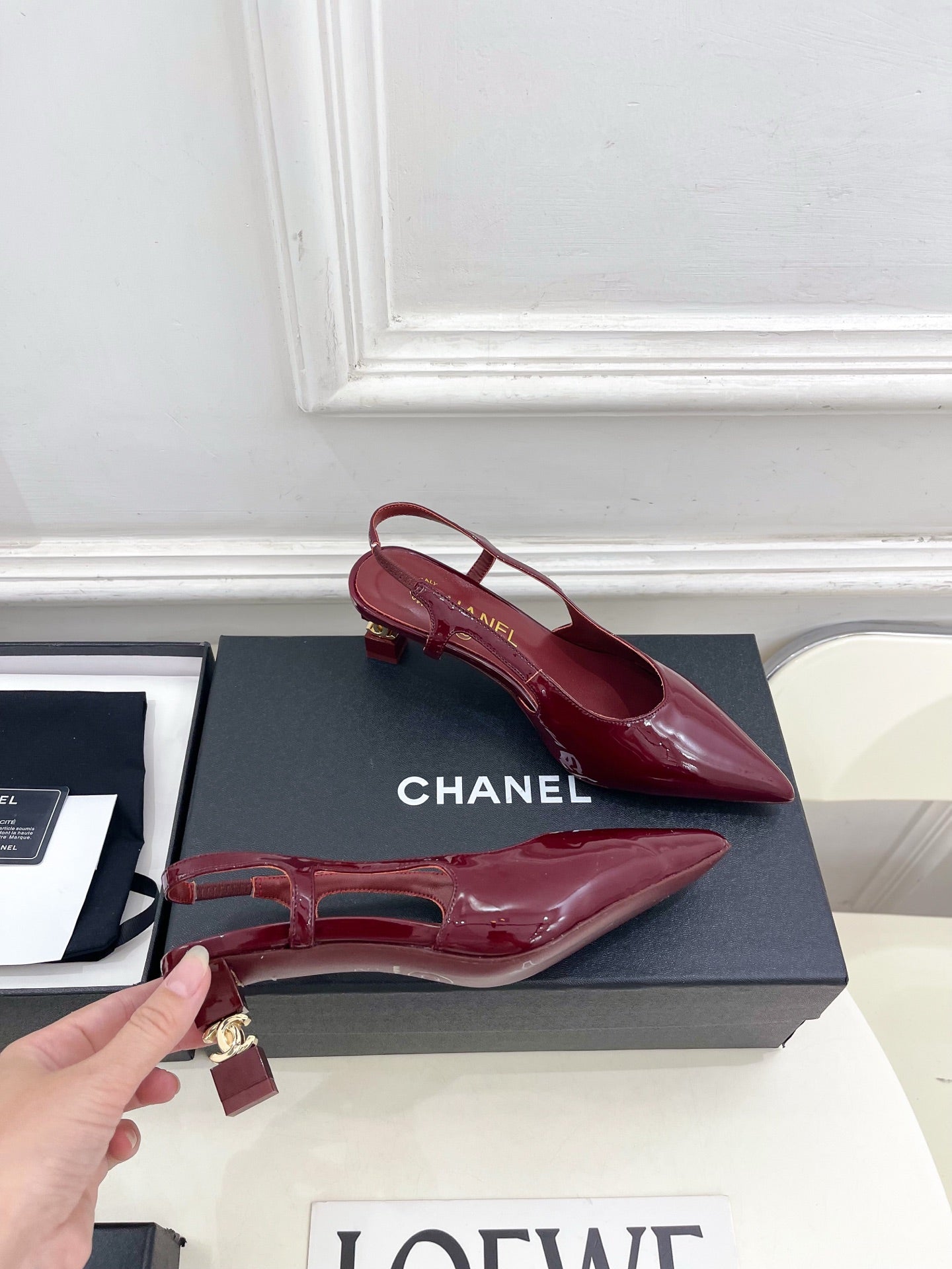 CHANEL 26S POINTED TOE HIGH HEELS 55 MM IN DARK RED PATENT LAMBSKIN