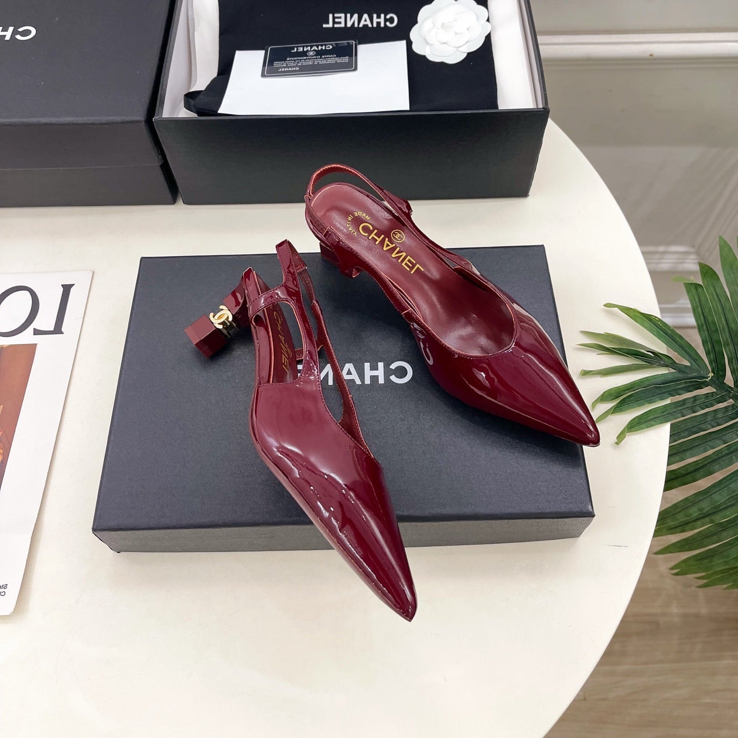 CHANEL 26S POINTED TOE HIGH HEELS 55 MM IN DARK RED PATENT LAMBSKIN