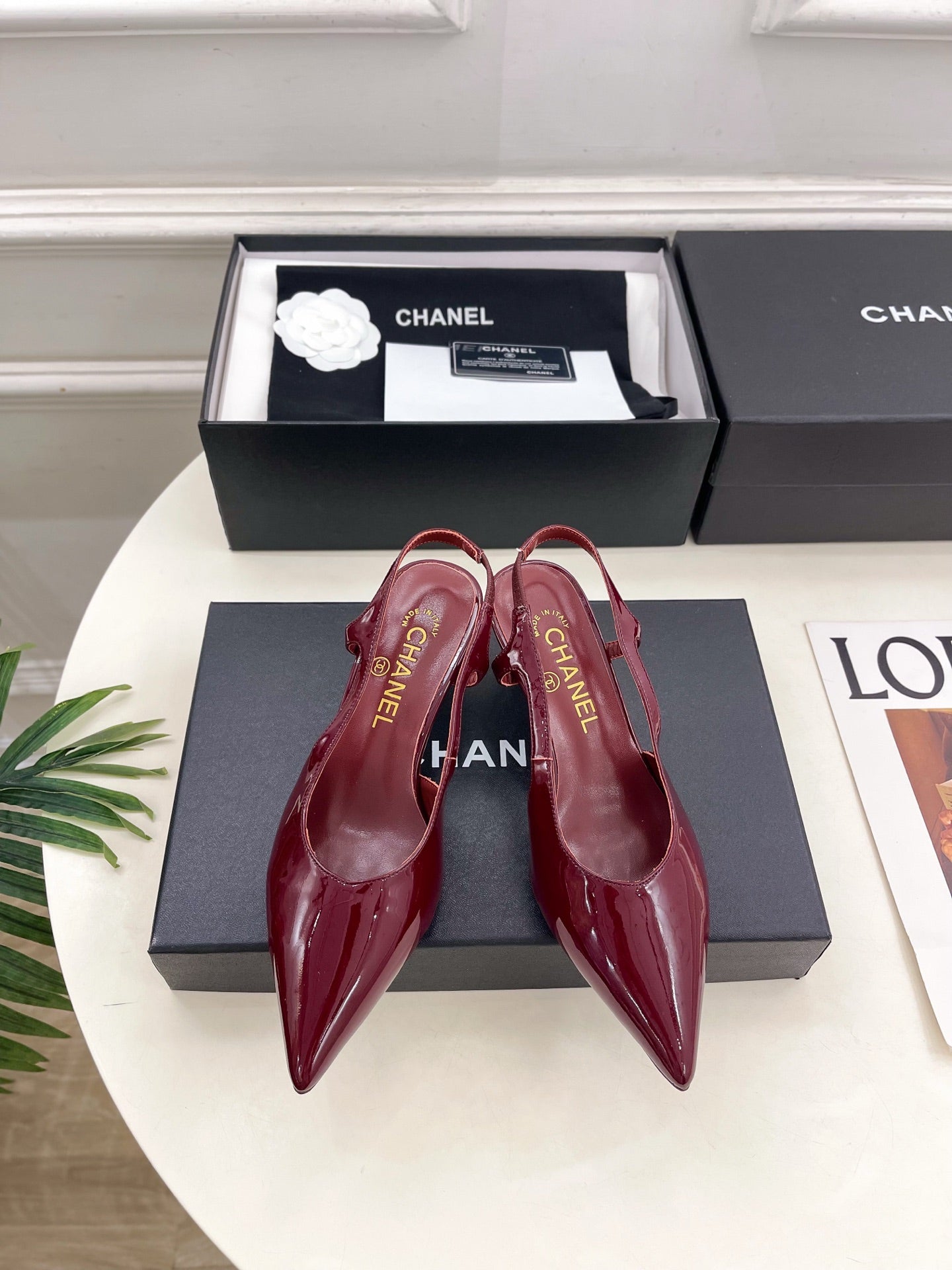 CHANEL 26S POINTED TOE HIGH HEELS 55 MM IN DARK RED PATENT LAMBSKIN
