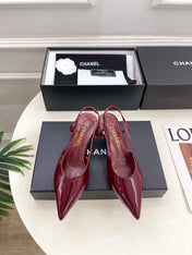 CHANEL 26S POINTED TOE HIGH HEELS 55 MM IN DARK RED PATENT LAMBSKIN