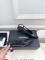 CHANEL 26S POINTED TOE HIGH HEELS 55 MM IN BLACK PATENT LAMBSKIN