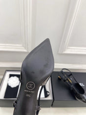 CHANEL 26S POINTED TOE HIGH HEELS 55 MM IN BLACK PATENT LAMBSKIN