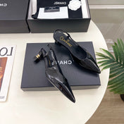 CHANEL 26S POINTED TOE HIGH HEELS 55 MM IN BLACK PATENT LAMBSKIN
