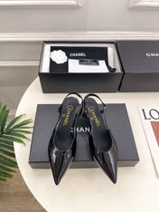CHANEL 26S POINTED TOE HIGH HEELS 55 MM IN BLACK PATENT LAMBSKIN