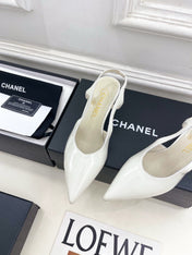 CHANEL 26S POINTED TOE HIGH HEELS 55 MM IN WHITE PATENT LAMBSKIN