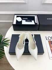 CHANEL 26S POINTED TOE HIGH HEELS 55 MM IN WHITE PATENT LAMBSKIN