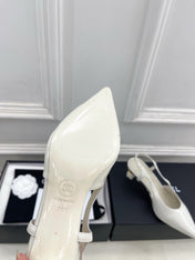 CHANEL 26S POINTED TOE HIGH HEELS 55 MM IN WHITE PATENT LAMBSKIN
